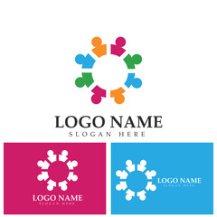 Community logo icon design with colorful people in a circular shape. Symbol of teamwork  solidarity human concept vector illustration  company branding  discussion forum  social network  team