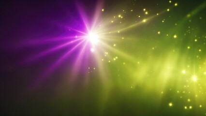 Purple light burst, abstract beautiful rays of lights on a  dark Green background with the color of yellow, golden sparkling backdrop, and blur bokeh
