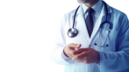Closeup Male Doctor With Stethoscope. Healthcare Medicine Concept, transparent background, png