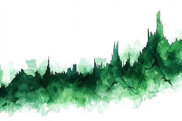 Abstract green watercolor skyline on white background