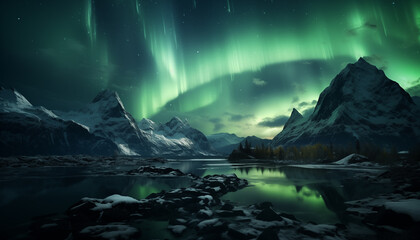 northern lights at night in the mountains