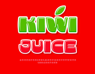 Vector advertising label Kiwi Juice. Modern Unique Font. Decorative Glossy Alphabet Letters and Numbers.
