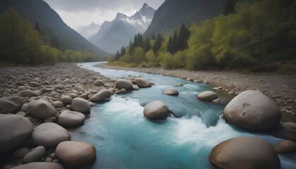 a river flowing inside the stones of the mountains