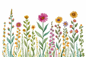 Watercolor illustration of wildflowers on a white background. For design, print, and fabric.