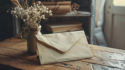 vintage envelopes in a rustic style on a wooden table