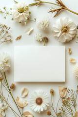 blank white card with white flowers on a white background.