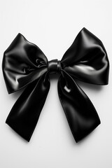 black silk ribbon bow on white background
