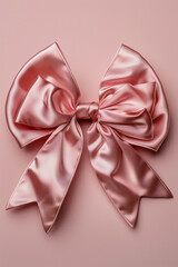 beautiful pink satin bow on a light pink background.