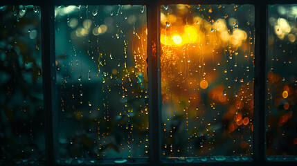 window with drops of rain on the glass