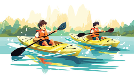 Cartoon children swimming in boat
