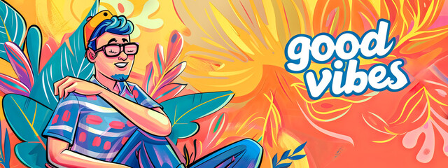 Obraz premium Good vibes illustration with cheerful character