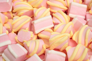 Group of pink marshmallows. Colorful marshmallow candies for background use