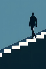 階段を登る男性のシルエット、ステップアップのイメージ