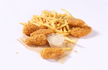 chicken wings with sauce and french fries