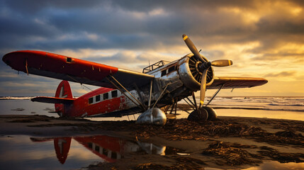 Old airplane on the seacoast.