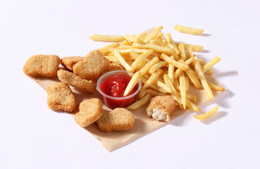 chicken nuggets with ketchup on white background2