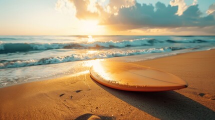 Fototapeta na wymiar Surfboard nestled in the sand, a beach scene