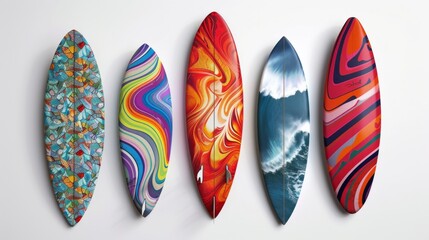 Surfboards flaunt bright patterns, realistic and isolated - obrazy, fototapety, plakaty
