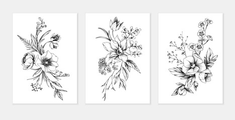 Botanic set of detailed floral poster. Luxury vintage flowers and brunch collection for wedding invitation, wallpaper art or save the date card. Botanical vector - 755593109