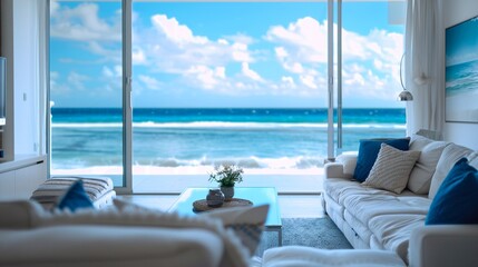 Coastal Living Room Interior Design with Ocean View