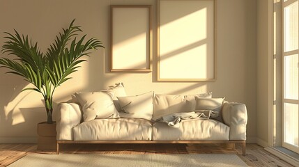 Contemporary Living Room Interior Design Mockup with Sofa and Artwork