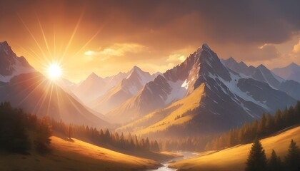 the sun shine on the mountains