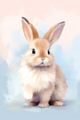 Obraz premium Soft watercolor painting of a rabbit on a pink gradient