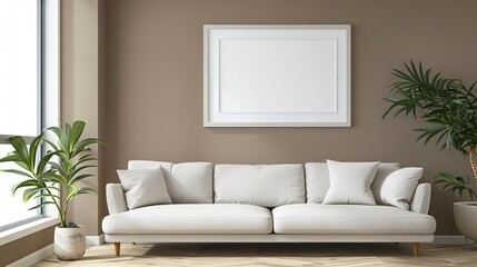 Contemporary Living Room Interior Design Mockup with Sofa and Artwork