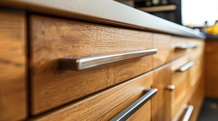 Close-Up of Kitchen Cabinet Countertop with Wooden Finishing