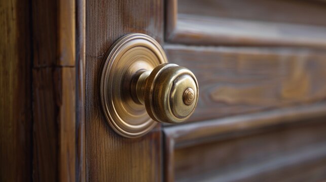 Close-Up of Brass Cabinet Handle Knob in Home Interior