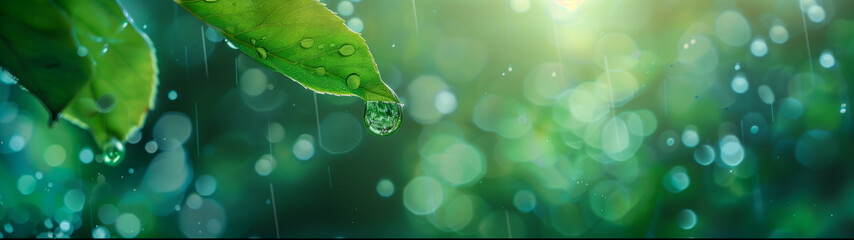 Obraz premium Rainy Forest Portrait: Macro Shot of a Water Drop on a Leaf