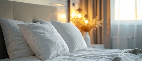 Close-Up of Pillows on Bed: Luxury Bedroom Interior Design - obrazy, fototapety, plakaty