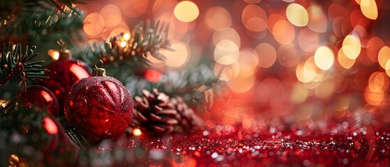 Obraz na płótnie Canvas Festive Christmas Greeting Banner with Cheerful Bokeh Lights