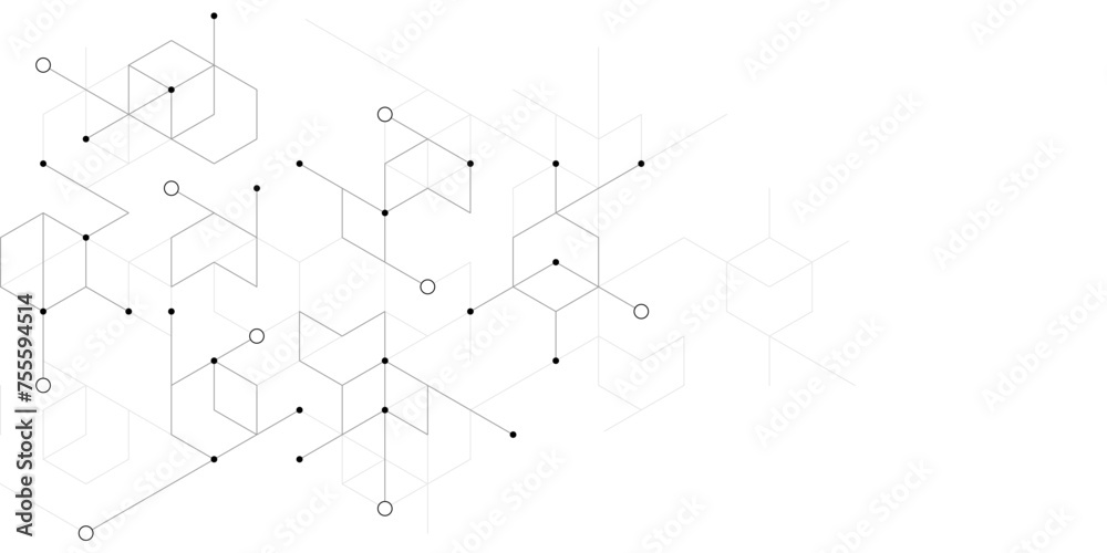 Poster Vector illustration of hexagons pattern. Geometric abstract background with simple hexagonal elements. Creative idea for medical, technology or science design