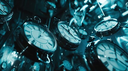 Feeling suffocated by the never-ending presence of clocks each one a reminder of deadlines and obligations - obrazy, fototapety, plakaty