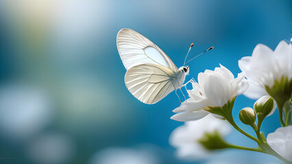 A small white butterfly sitting on a white flower