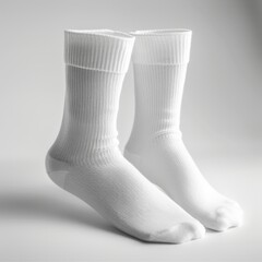 A studio shot of classic white socks, meticulously showcased on a white background for a clean and timeless look.