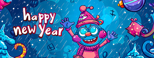 Festive new year celebration cartoon banner