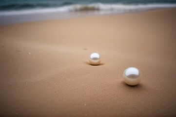 White pearls on the sand near the sea.