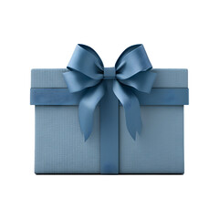 Blank blue gift box showcase display stand with blue ribbon bow isolated on transparent background