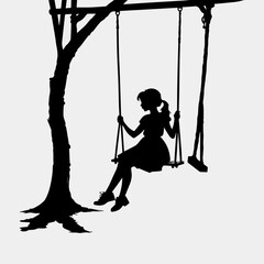 a girl on a swing silhouette