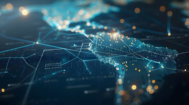 Abstract world map, concept of global network and connectivity, international data transfer and cyber technology, worldwide business, information exchange and telecommunication