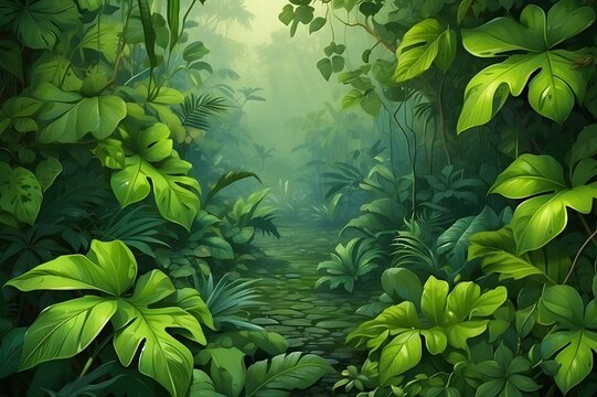 Illustration of green nature leaves in the jungle -perfect for wallpaper Generative AI