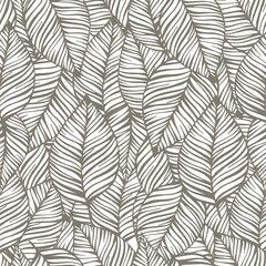 Seamless pattern with hand drawn leaves. - 755597171