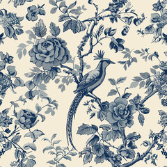 Toile De Jouy Vintage Floral Seamless Pattern Elegant Vector Graphics 14