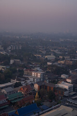 PM 2.5 dust, Bad air pollution in the City. Dangerous dust in Chiang Mai City Thailand, The city is covered by heavy smog. Misty mornings with bad air pollution, Place at risk of cancer.