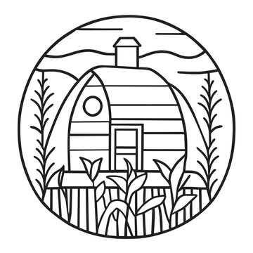 recommend clip art: a vector of a hay house black and white line art, vector illustration line art