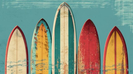 Vintage surf club poster, boards against a blue background