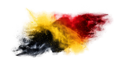 Uganda flag colours powder exploding on isolated background