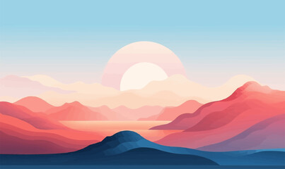 Sunrise over the mountains vector flat isolated vector style illustration